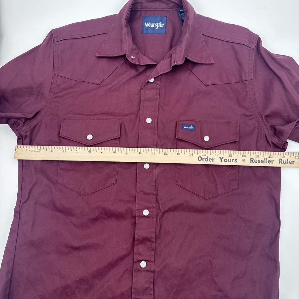 Vintage Wrangler Brushpopper Pearl Snap Western Shirt Maroon Medium Thick Cotton - Picture 9 of 10